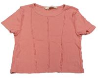 Korálové rebrované crop tričko H&M