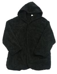 Čierny chlpatý cardigan s kapucňou Shein
