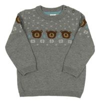 Sivý sveter s vločkami a medvedíkmi H&M