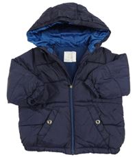 Tmavomodrá šusťáková zimní bunda s kapucí Zara