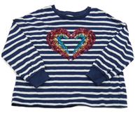 Tmavomodro-bílé pruhované triko se srdcem z flitrů Next