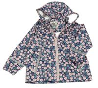 Tmavomodro-ružová kvetovaná vodeodolná jarná bunda s kapucňou Kuniboo