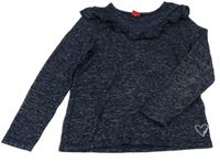 Tmavomodré melírované úpletové tričko s volánikom S. Oliver