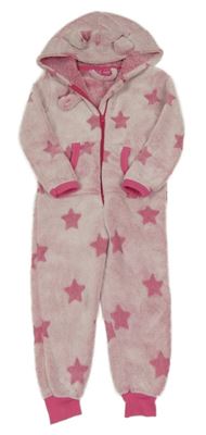 Ružová plyšová kombinéza s hviezdami a kapucňou Kiki&Koko