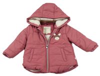 Ružová šušťáková zimná bunda s oslom  a kapucňou