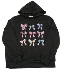 Čierna mikina s mašľami a kapucňou Shein