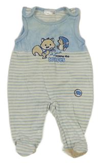 Světlemodro-bílo-béžové pruhované sametové dupačky so zvieratkami Ergee