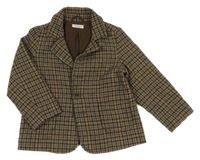 Béžovo-tmavomodré kostkované vlněné podšité sako 