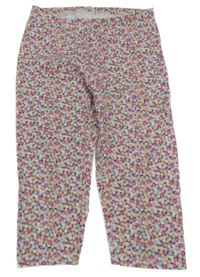 Tmavošedo-ružovo-modro-žlté kvetované crop legíny