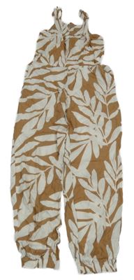Hnědo-bílý kalhotový overal s listy Little kids