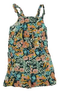Zeleno-růžový květovaný kraťasový overal Primark