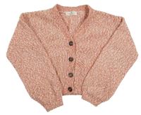 Béžovo-ružovo-oranžový melírovaný žinylkový crop prepínaci sveter H&M