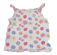 Bielo-farebný rebrovaný kvetovaný crop top Kiki&Koko