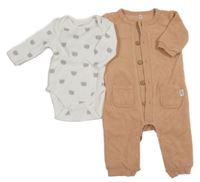2set - Meruňkový froté overal + bílé body s medvídky 
