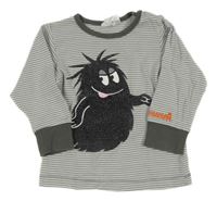 Bílo-šedé pruhované pyžamové triko s příšerkou H&M