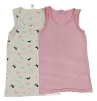2set - 2x košilka - růžová pruhovaná + bílá s koníky 