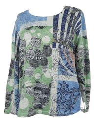 Dámské modro-zeleno-bílé vzorované triko s kamínky Gina Laura 