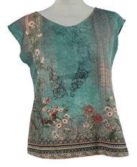 Dámská světlezeleno-vínová květovaná halenka 