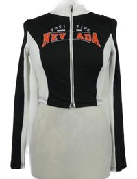 Dámská černo-bílá žebrovaná crop propínací mikina s nápisem Shein 