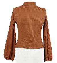 Dámské cihlově červené žebrované triko s rozšířenými rukávy Boohoo