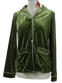 Nové - Dámský olivový sametový žebrovaný pyžamový kabátek Cider