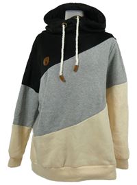 Dámská smetanovo-černo-šedá mikina s kapucí 