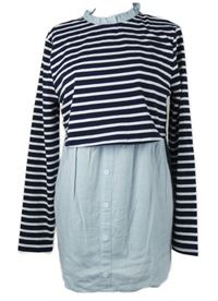 Dámská tmavomodro-bílo-světlemodrá pruhovaná tunika s halekovou vsadkou Shein 