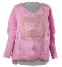 Dámský růžový svetr s nápisem 