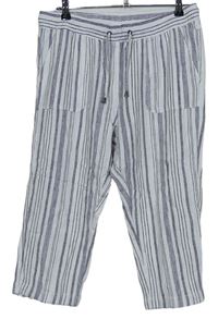 Dámske tmavomodro-biele pruhované capri ľanové nohavice M&Co