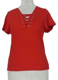 Dámske červené rebrované tričko so šnurovaním New Look