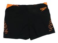 Čierno-neónově oranžové nohavičkové plavky s logom Speedo