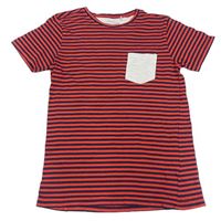 Tmavomodro-červené pruhované tričko s vreckom Reserved