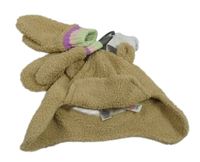 Nové- 2set- béžová huňatá čepice+ rukavice M&S vel.98-116