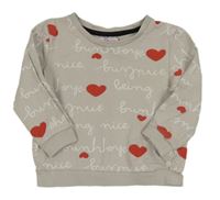 Světlešedá mikina s nápisy a srdíčky so cute