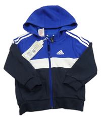 Nové - Modro-tmavomodro-bílá propínací mikina s logem a kapucí Adidas
