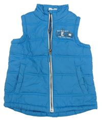 Azurová šusťáková zateplená vesta s nápisem Topolino