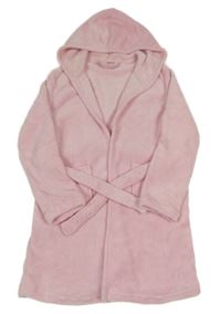 Svetloružový chlpatý župan s kapucňou
