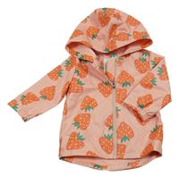 Světlerůžová nepromokavá jarní bunda s jahůdkami a kapucí F&F