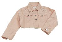 Svetloružová rifľová crop bunda s kamienkami Terranova