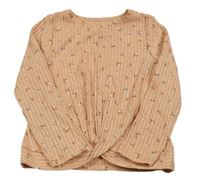 Oranžovo-bílé melírované žebrované triko s kytičkami Topolino