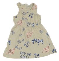 Svetlobéžové bavlnené šaty s nápismi a bruslemi H&M