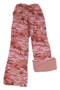 Růžové army šusťákové flare kalhoty