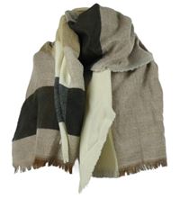 Dámska béžovo-hnedá vzorovaná šál s roztřepením