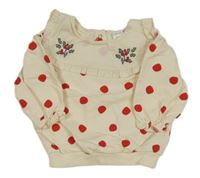 Smotanová bodkovaná á mikina s golierom a kvietkami