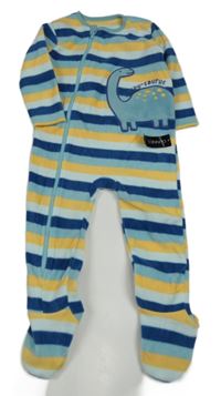 Nové - Modro-žlutý pruhovaný fleecový overal s dinosaurem Dunnes