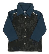 Antracitovo-tmavomodré prepínaci polo tričko s rostlinami