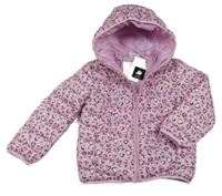 Nové - Růžovo-černá vzorovaná šusťáková prošívaná lehká zateplená bunda s kapucí 