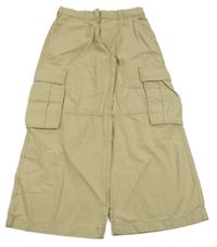 Nové - Béžové plátěné široké kalhoty s kapsami H&M
