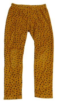 Hořčicové puntíkaté sametové legíny 