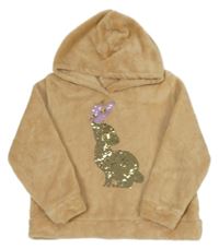 Béžová chlpatá mikina s překlápěcími flitre a kapucňou H&M